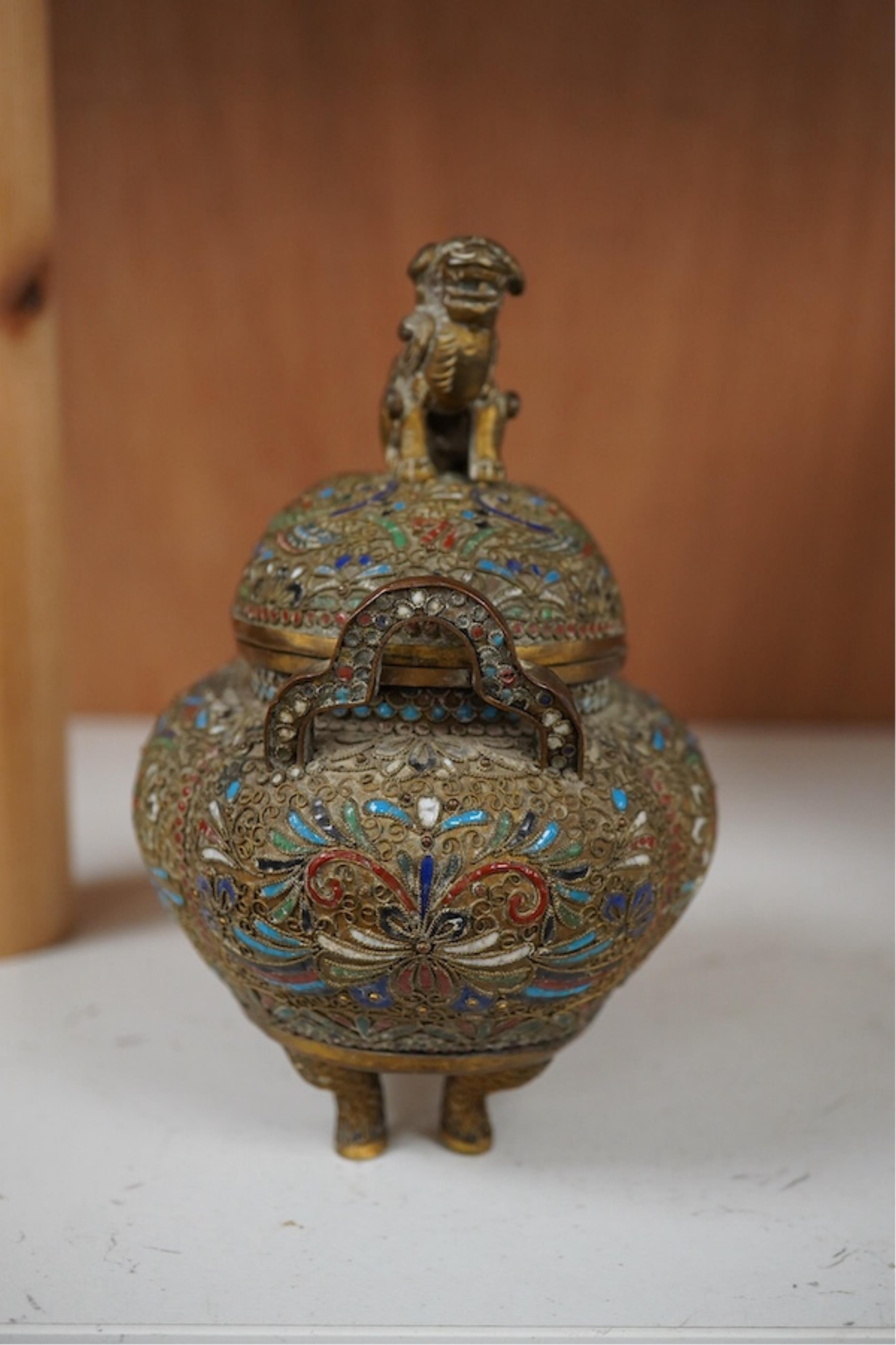 Sino Tibetan? koro and cover, 15cm high. Condition - interior enamelling worn